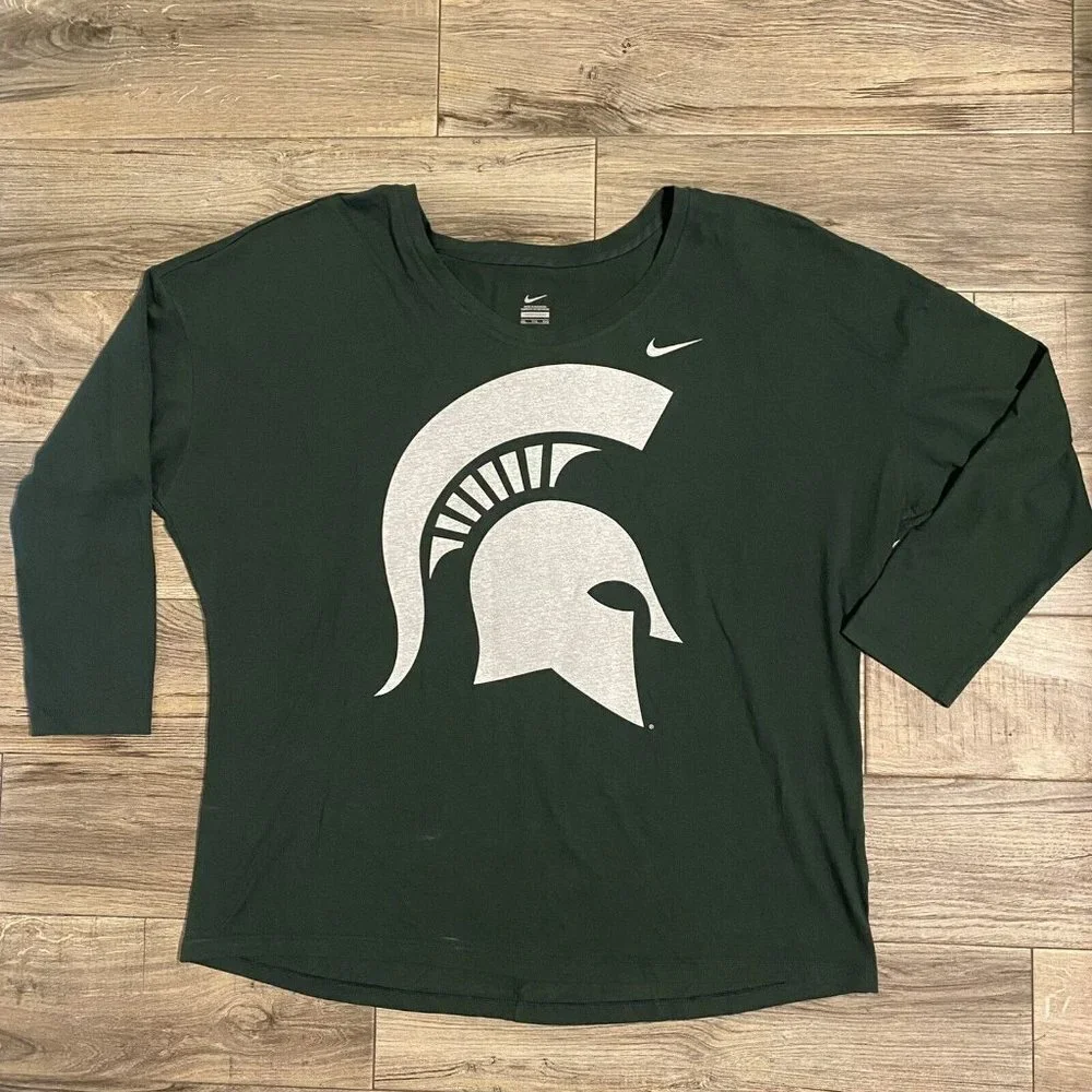 Nike Dark Green Long Sleeve Tee with Silver Logo